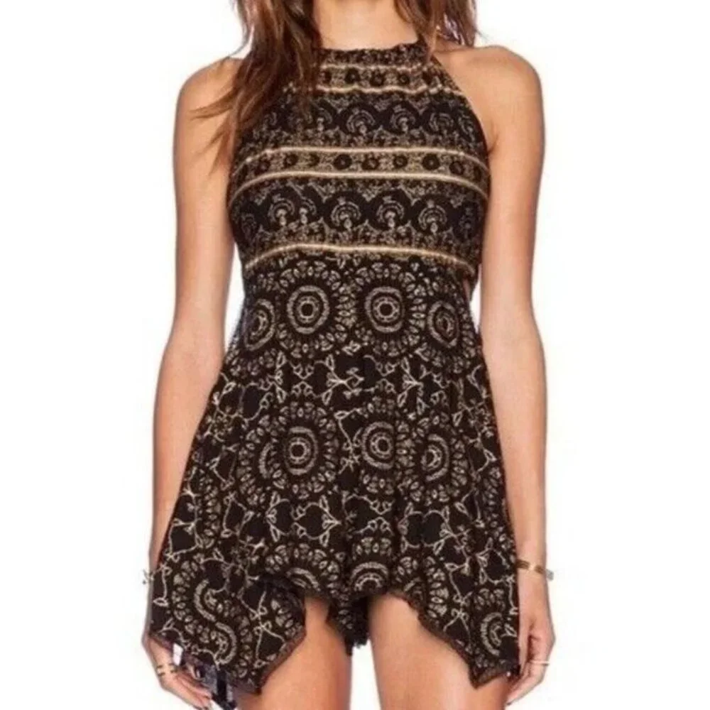 Intimately Free People Women's High Halter Neck‎ Romper Playsuit Side Cutouts L